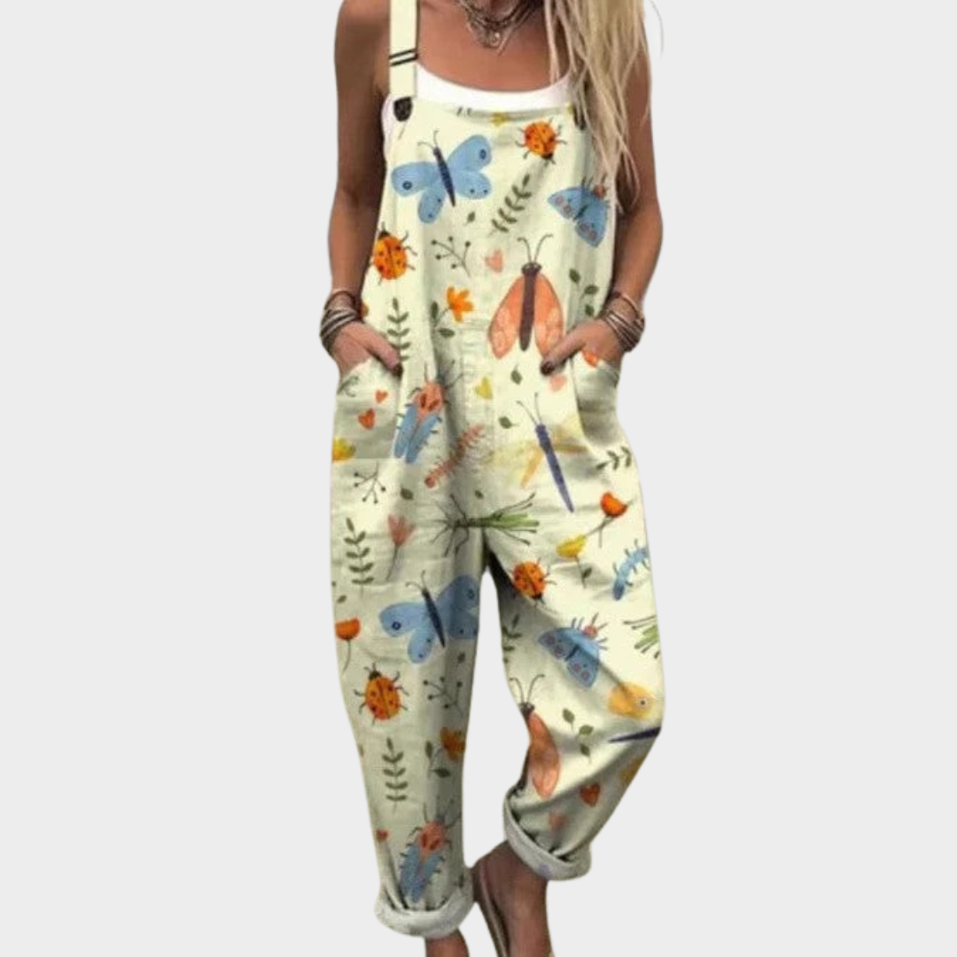 Juliet | Light Green Print Dungarees