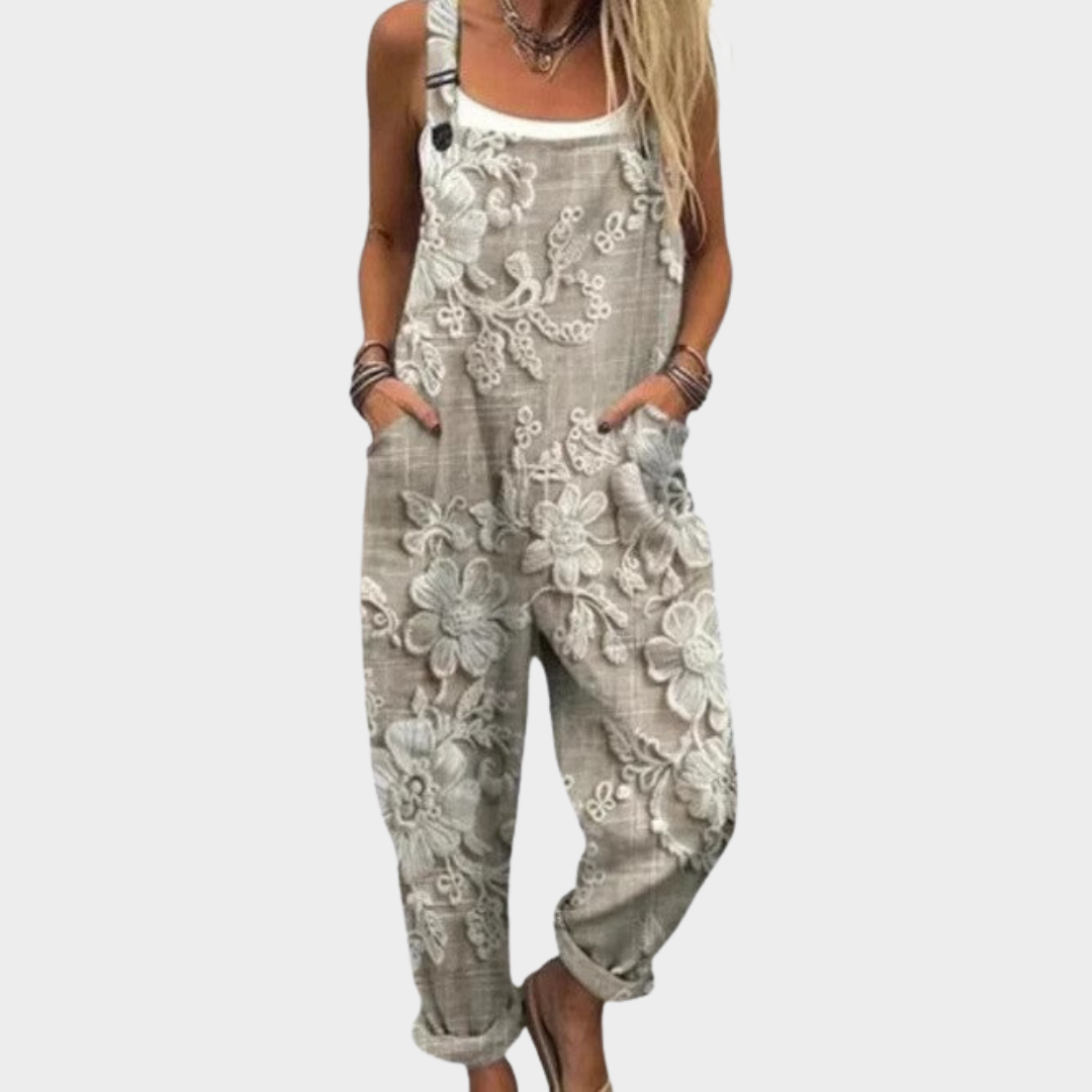 Evelyn | Grey Print Dungarees