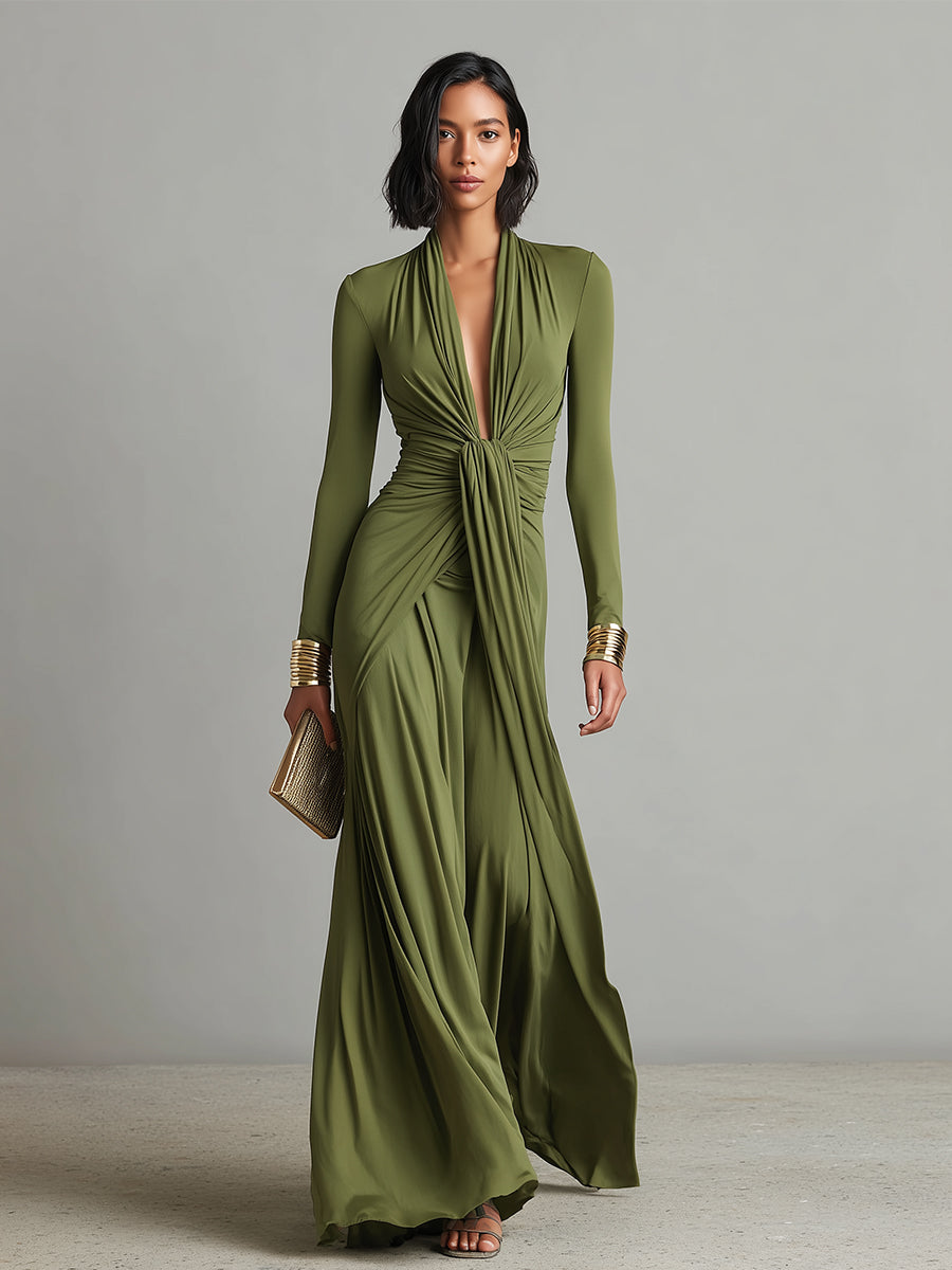 Valentina | V Neck Ruffle Maxi Dress
