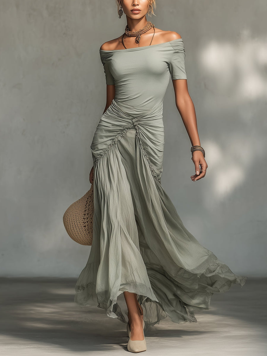 Amelie | Stretch Fabric And Chiffon Maxi Dress