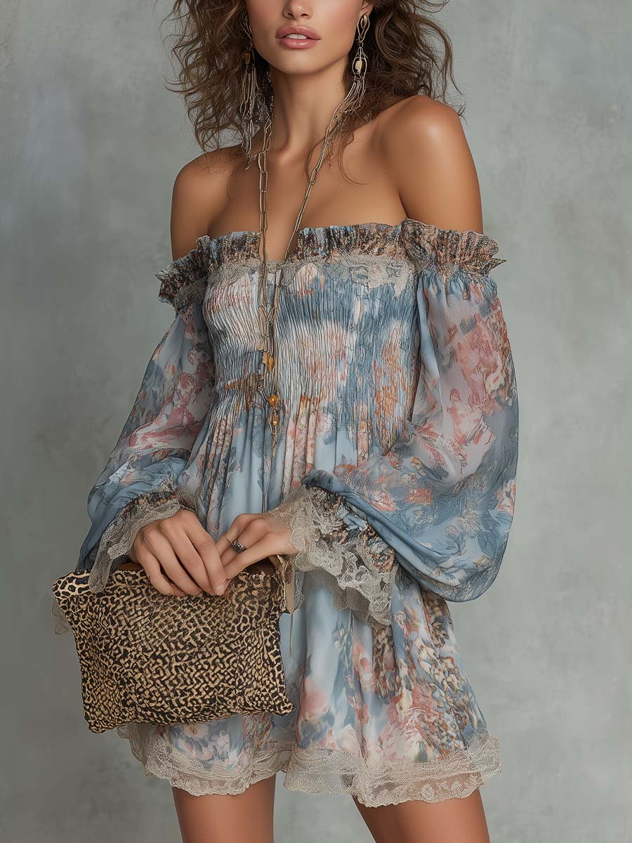 Romane | Floral Chiffon Off Shoulder Mini Dress