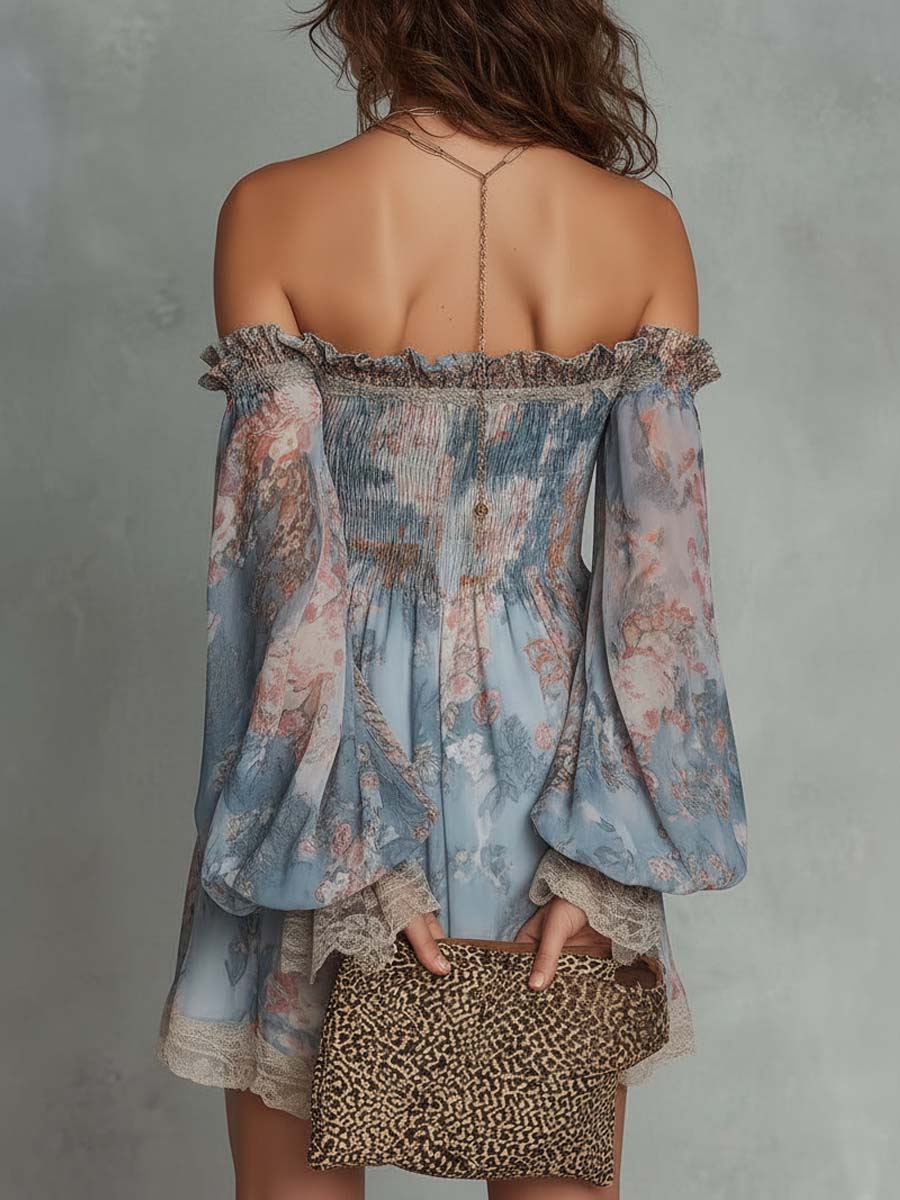 Romane | Floral Chiffon Off Shoulder Mini Dress