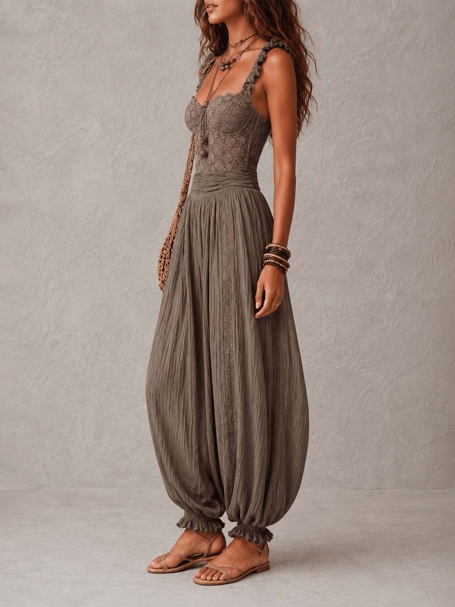 Wanda | Grey Lace Bandeau and Harem Set