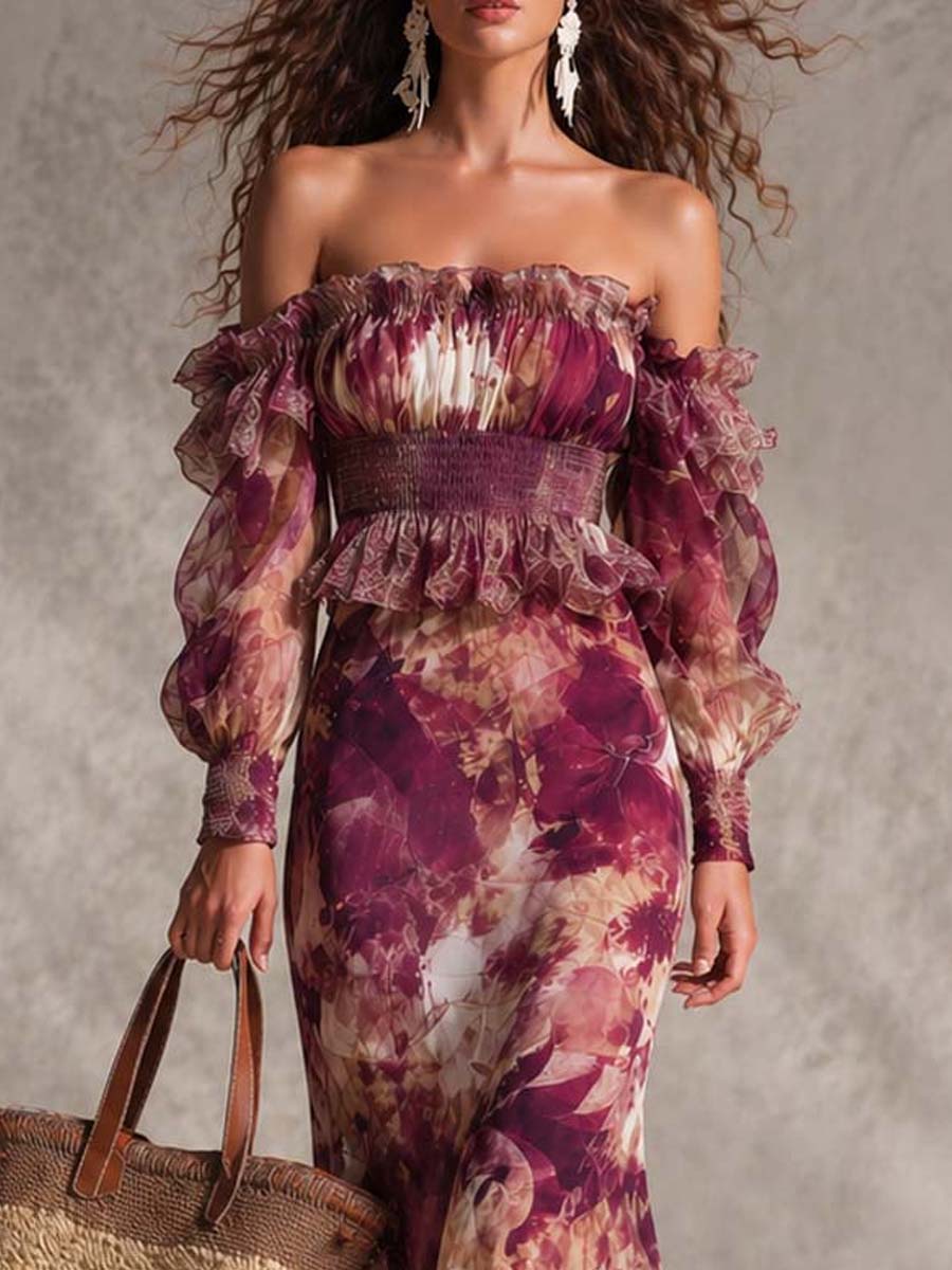 Dahlia | Floral Off Shoulder Chiffon Maxi Dress