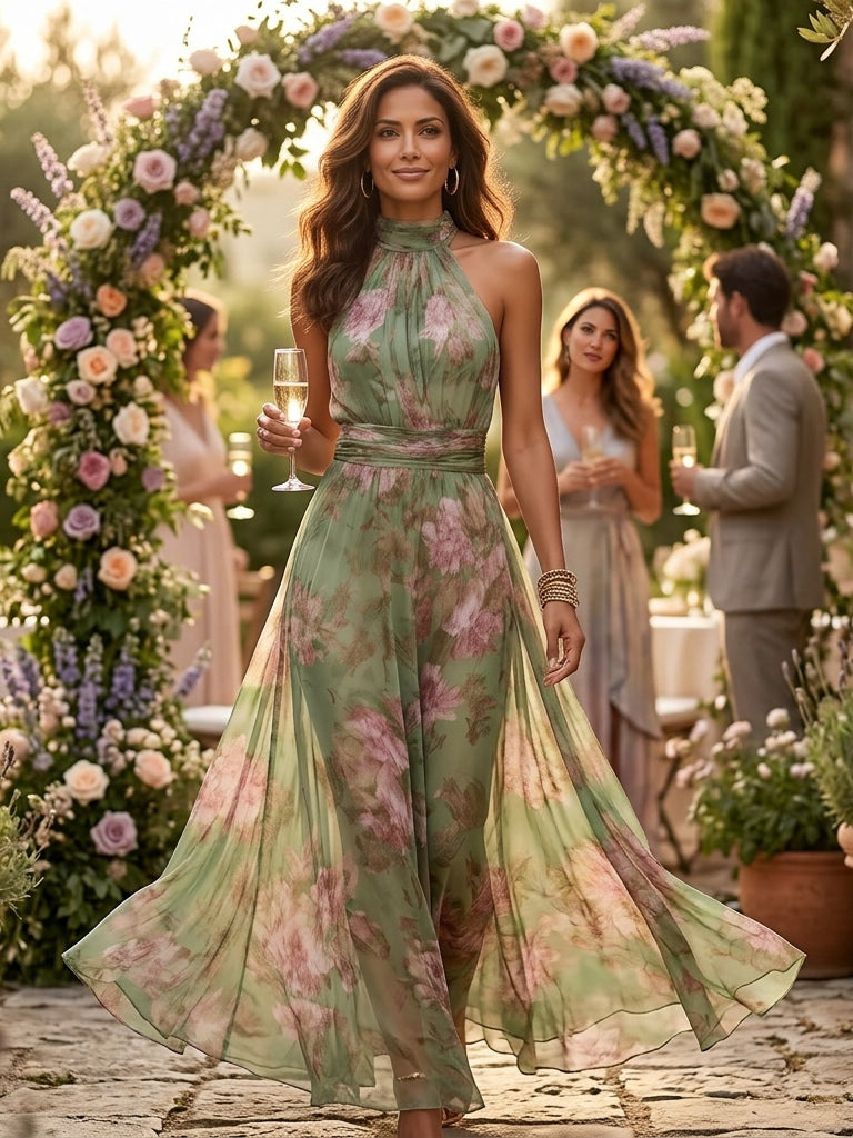 Cassia | Floral Halter Maxi Dress