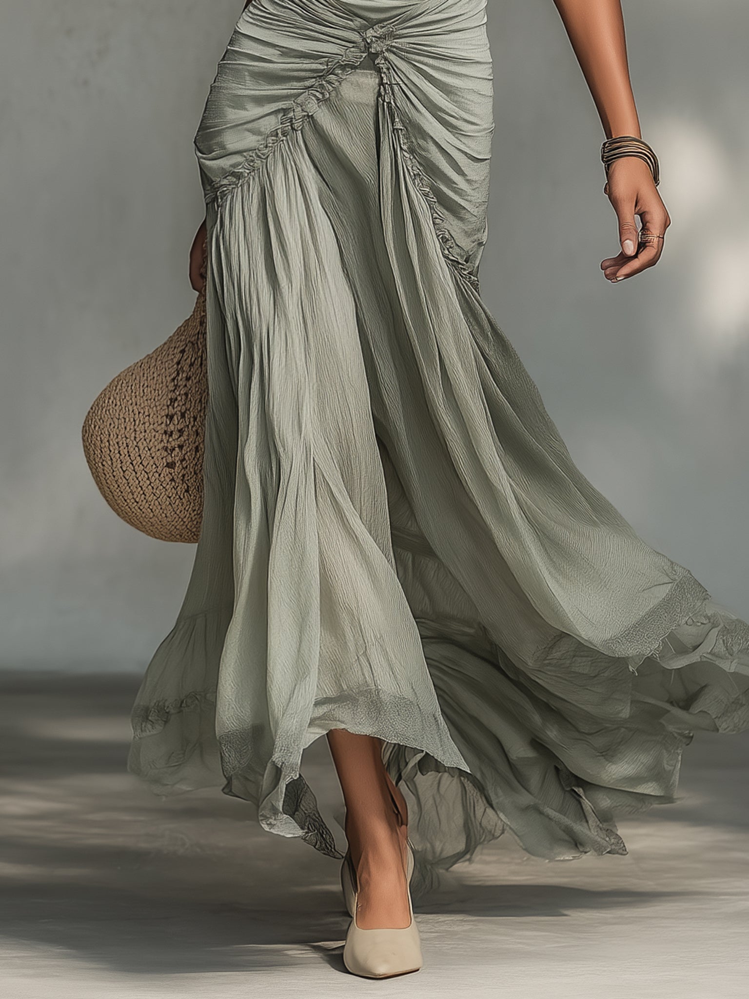 Amelie | Stretch Fabric And Chiffon Maxi Dress