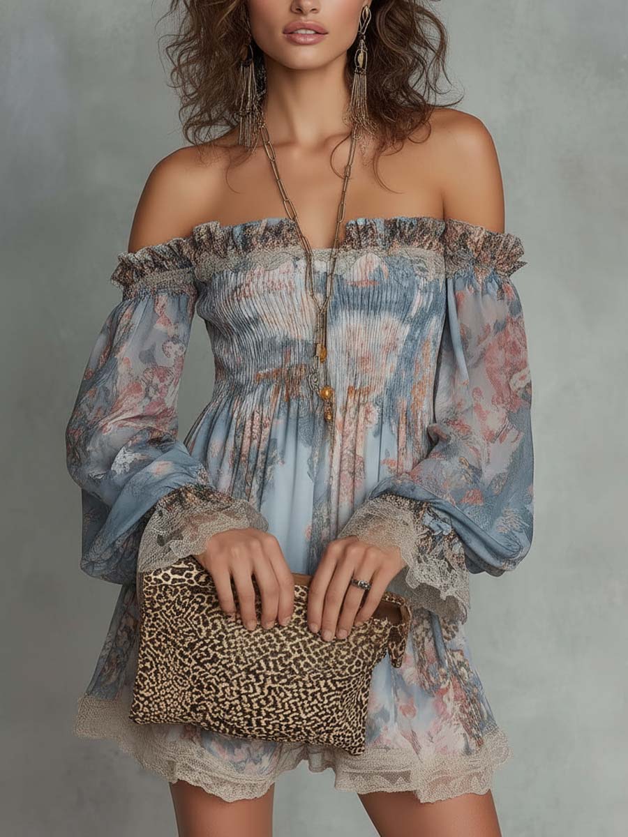Romane | Floral Chiffon Off Shoulder Mini Dress