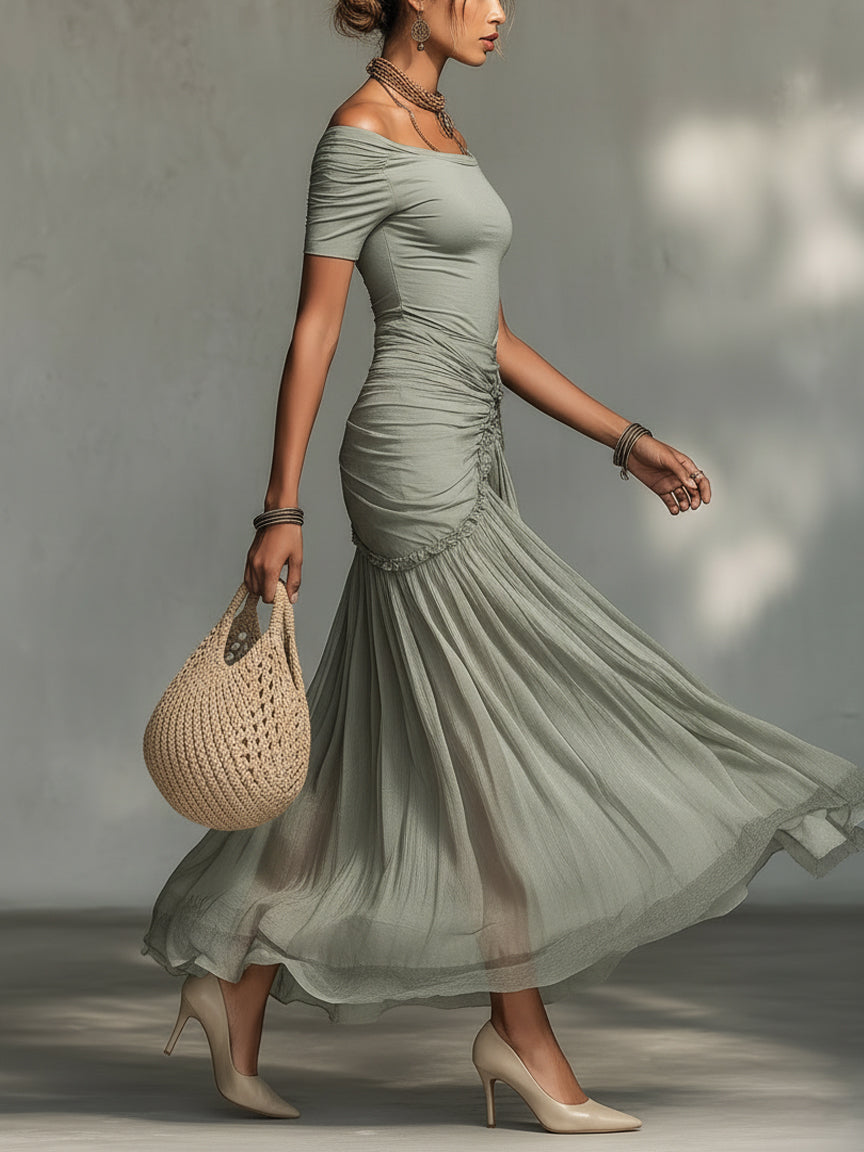 Amelie | Stretch Fabric And Chiffon Maxi Dress