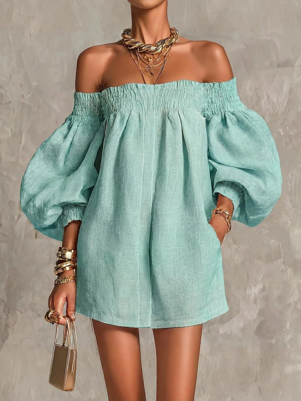 Whitney | Off Shoulder Lantern Sleeve Mini Dress