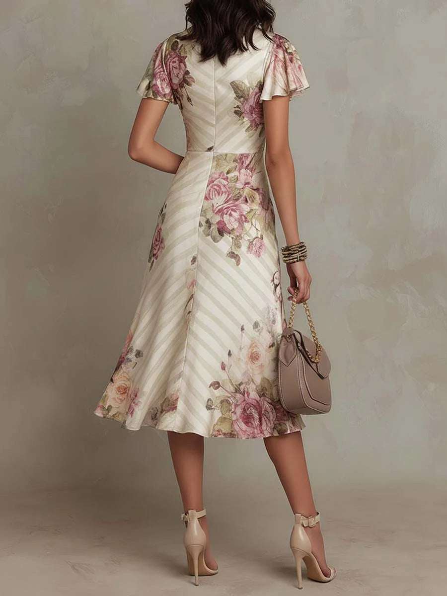 Margaret | Floral Satin Midi Dress