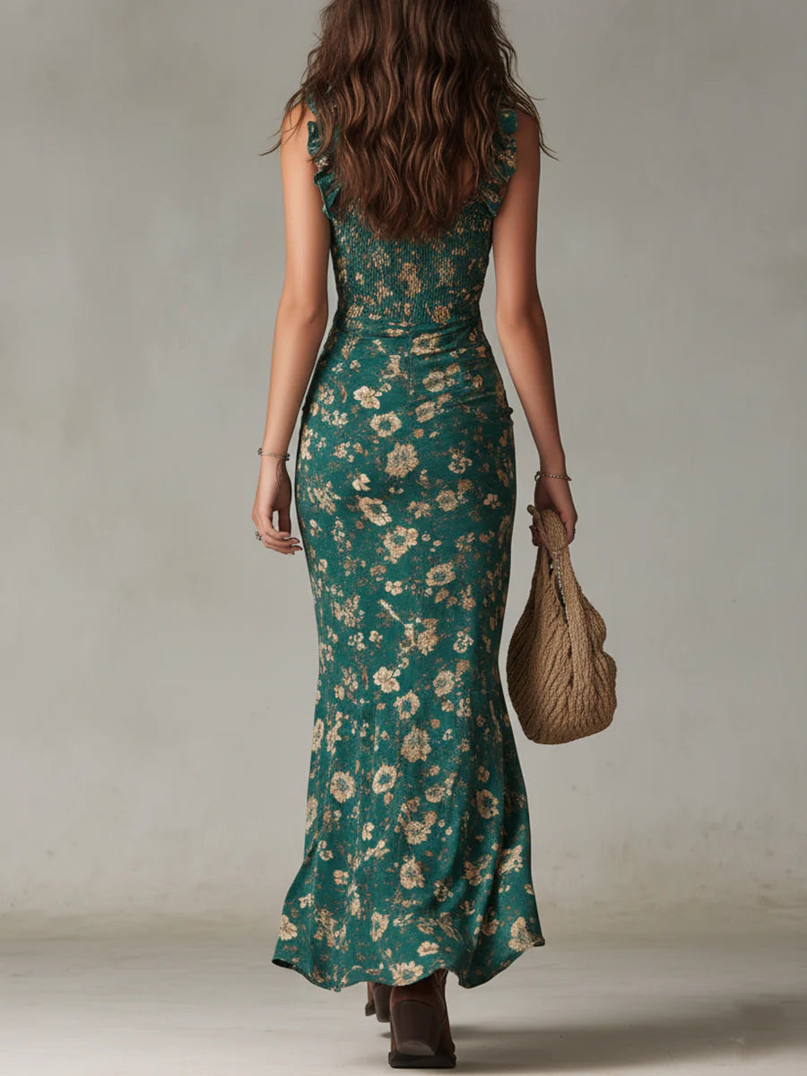 Estelle | Bohemian Green Printed Maxi Dress