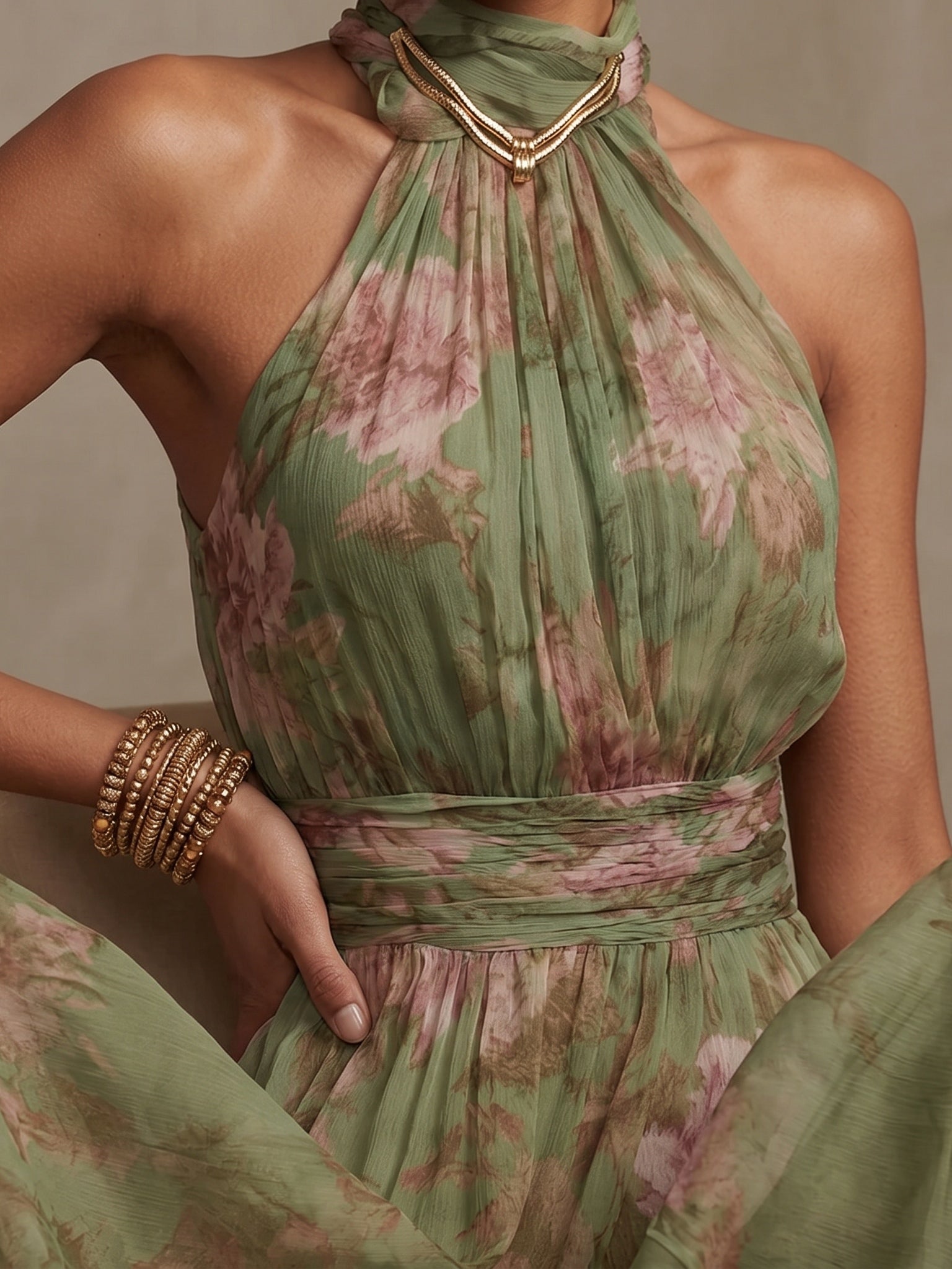 Cassia | Floral Halter Maxi Dress