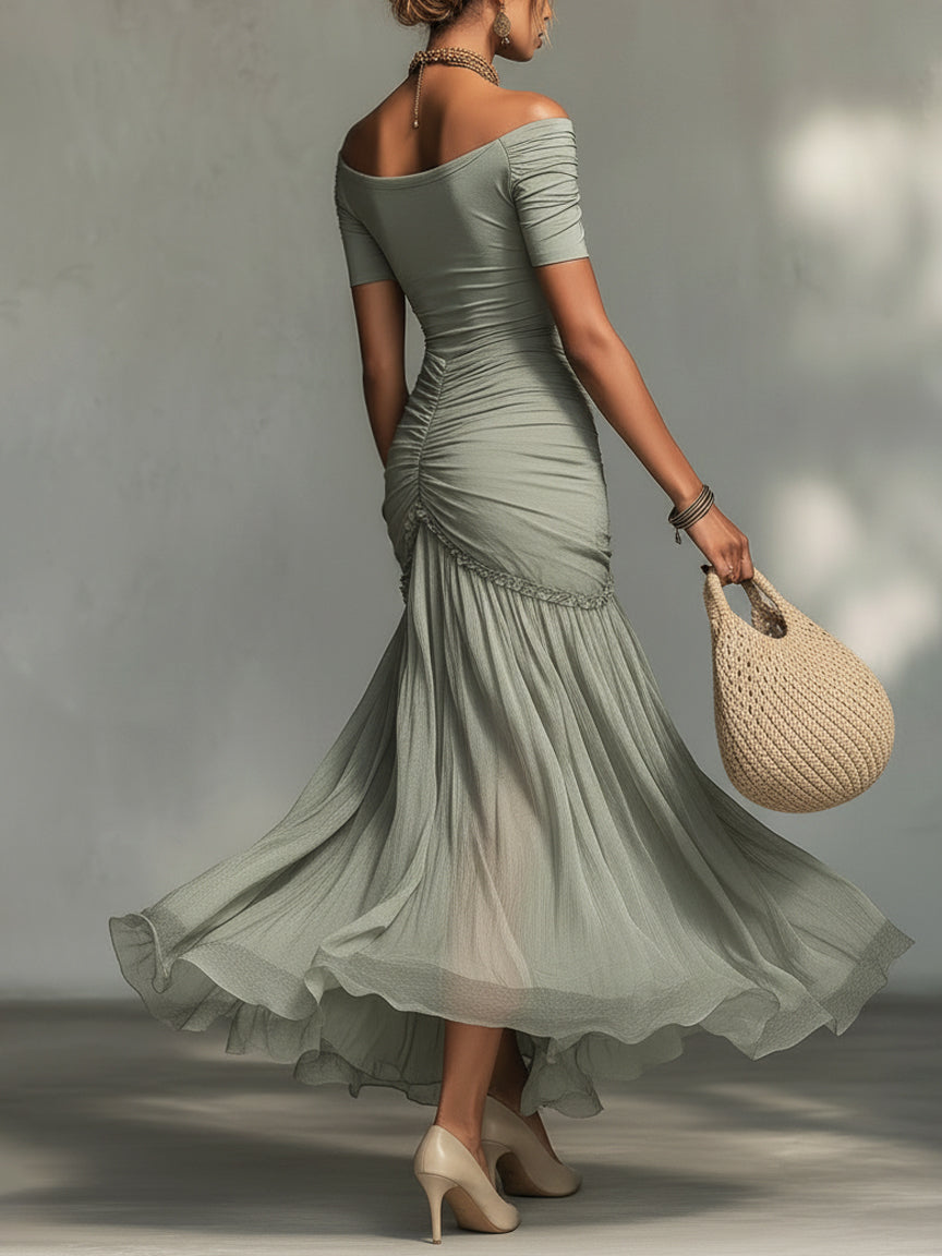 Amelie | Stretch Fabric And Chiffon Maxi Dress