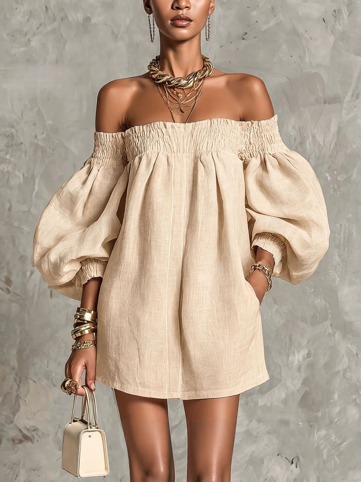 Whitney | Off Shoulder Lantern Sleeve Mini Dress