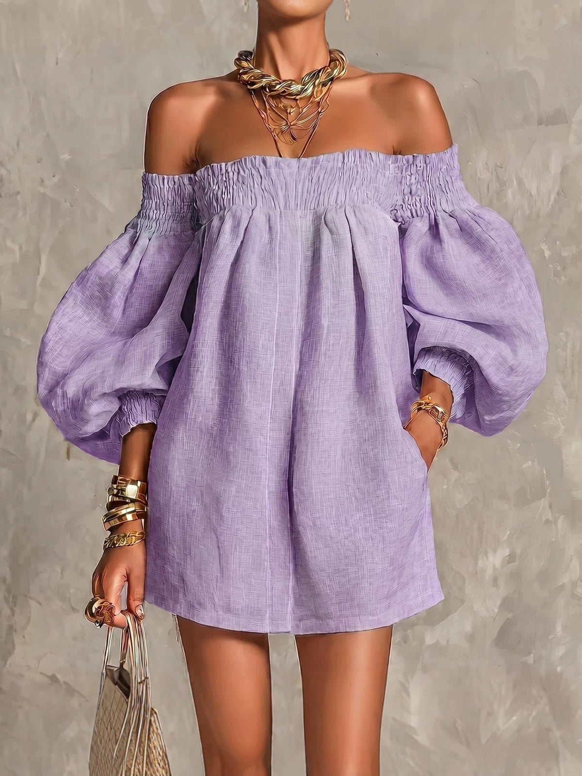 Whitney | Off Shoulder Lantern Sleeve Mini Dress