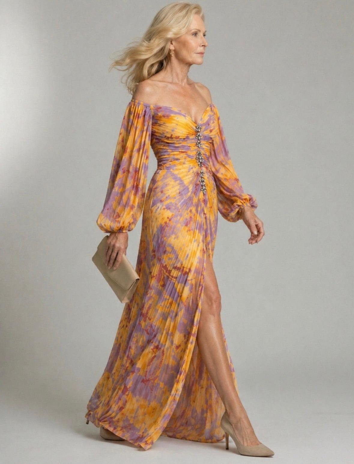 Kathleen | Off-Shoulder Pleated Gown