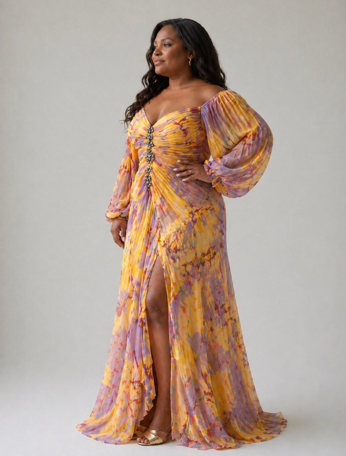 Kathleen | Off-Shoulder Pleated Gown