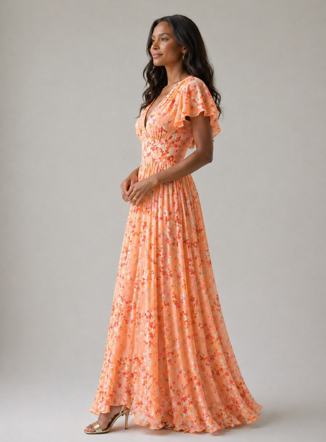 Rosanne | Floral Flutter Sleeve Maxi Dress