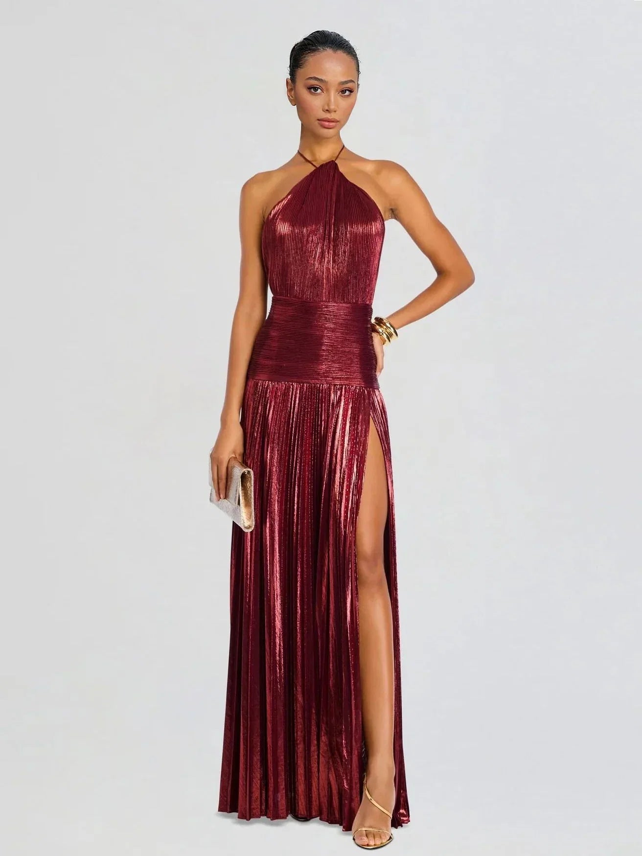Octavia | Pleated Halter Neck Maxi Dress