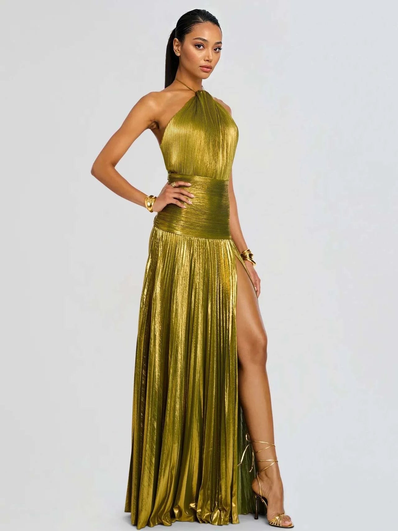 Octavia | Pleated Halter Neck Maxi Dress