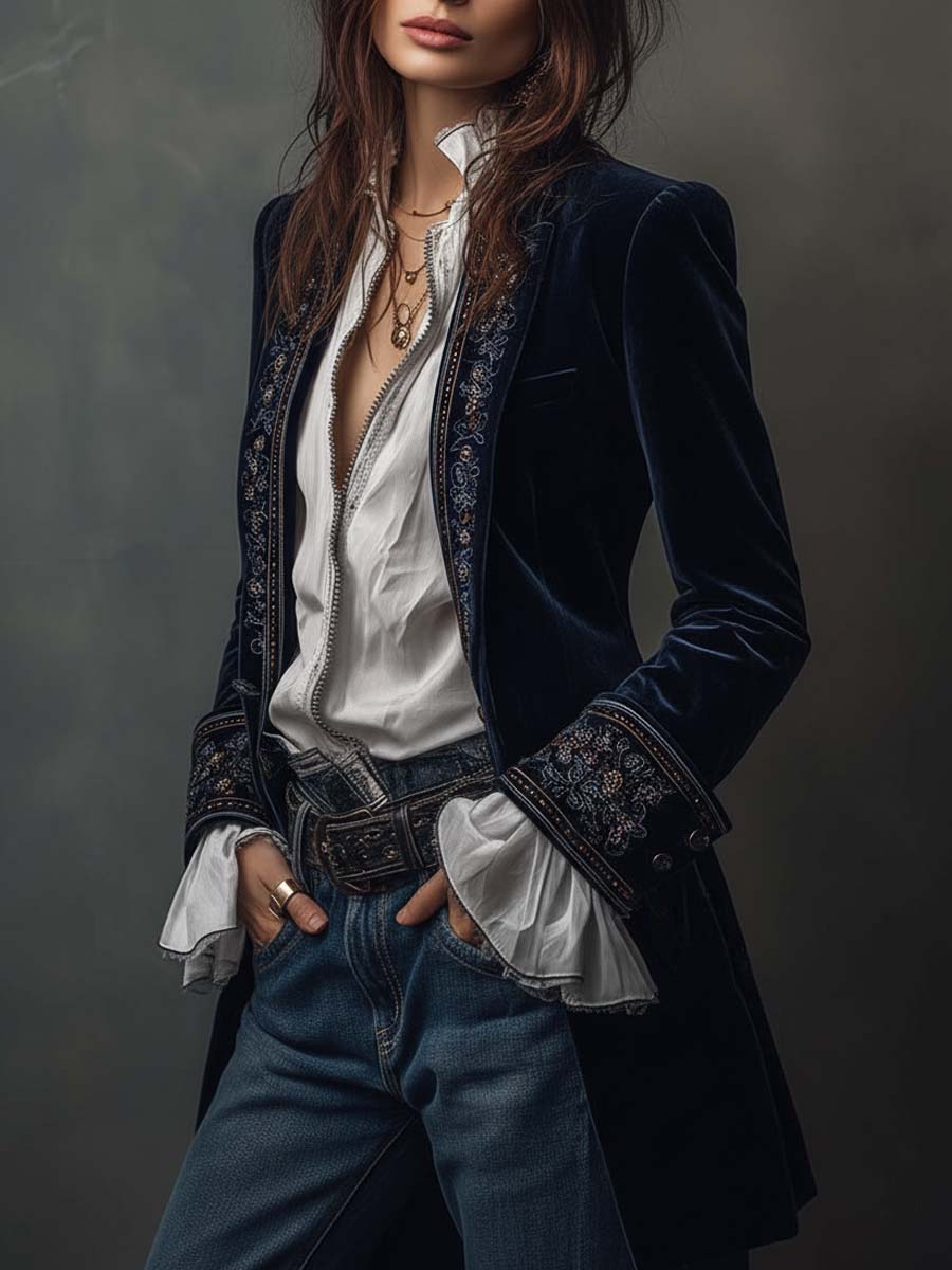 Octavia | Embroidered Longline Jacket