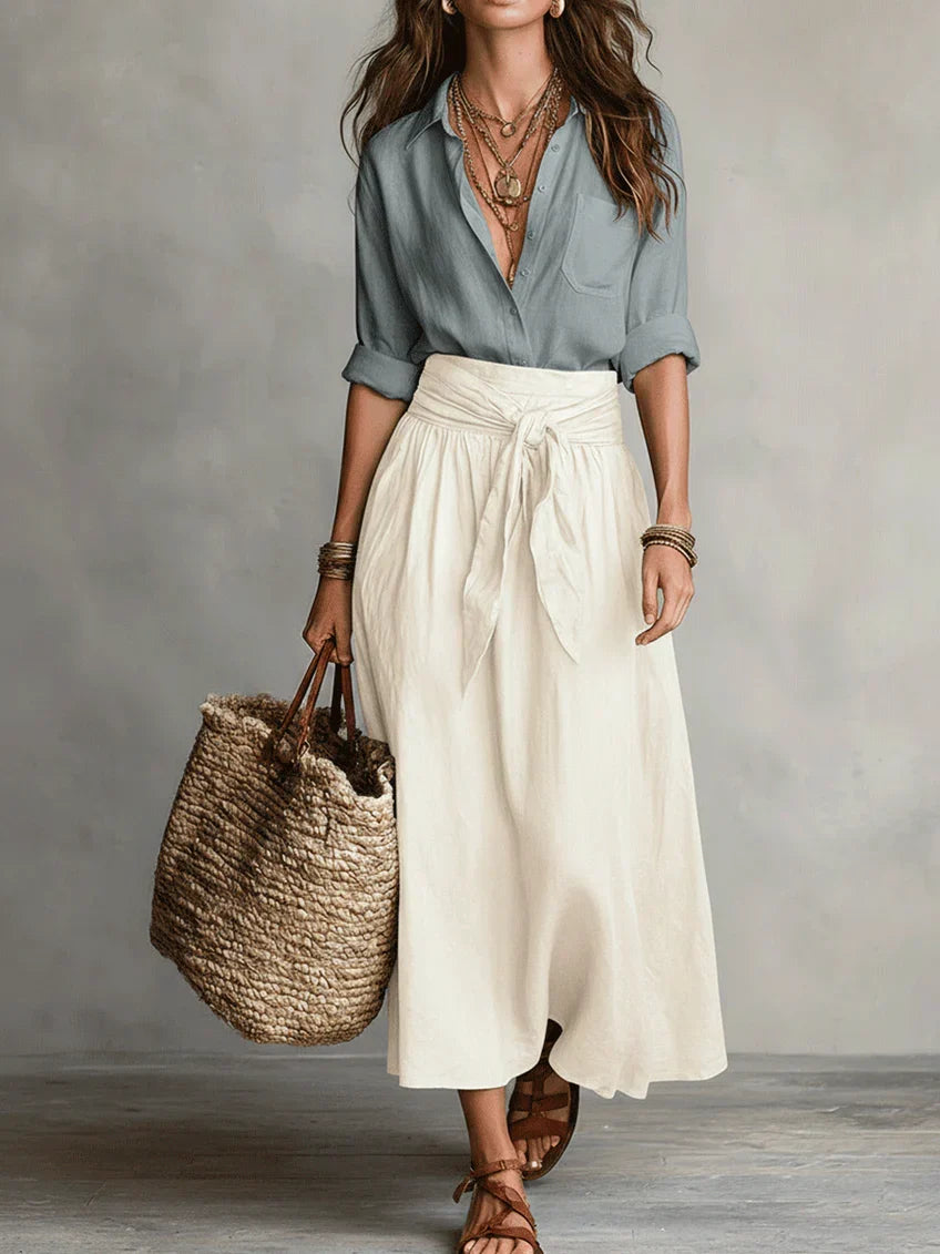 Seraphina | Flowing Tie Waist Maxi Skirt