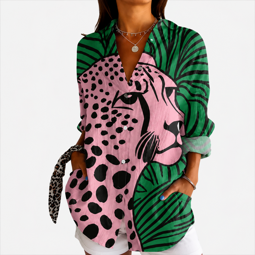 Anneliese | Tropical Leopard Art Blouse