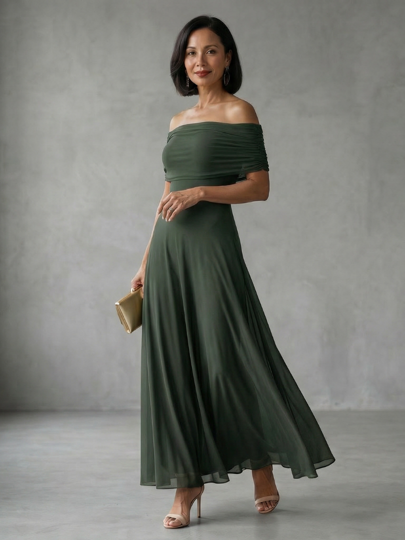 Nerissa | Off Shoulder Draped Midi Dress
