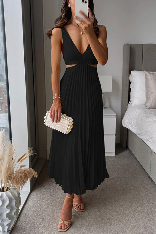 Celia | Pleated Cut-Out Midi Dress