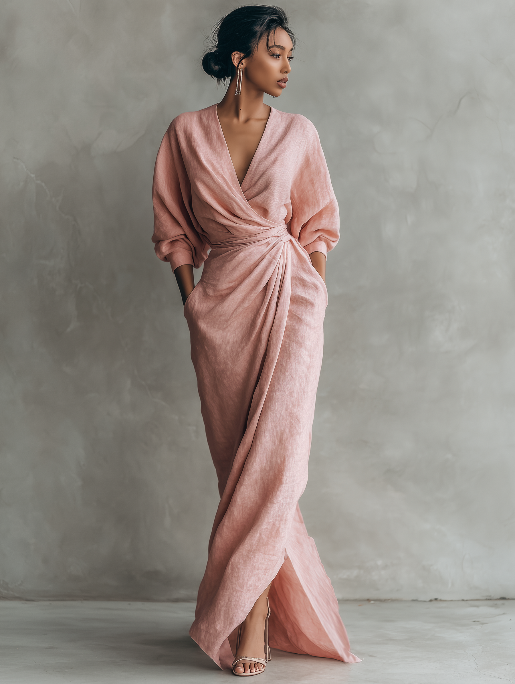 Betty | Elegant Linen V Neck Maxi Dress
