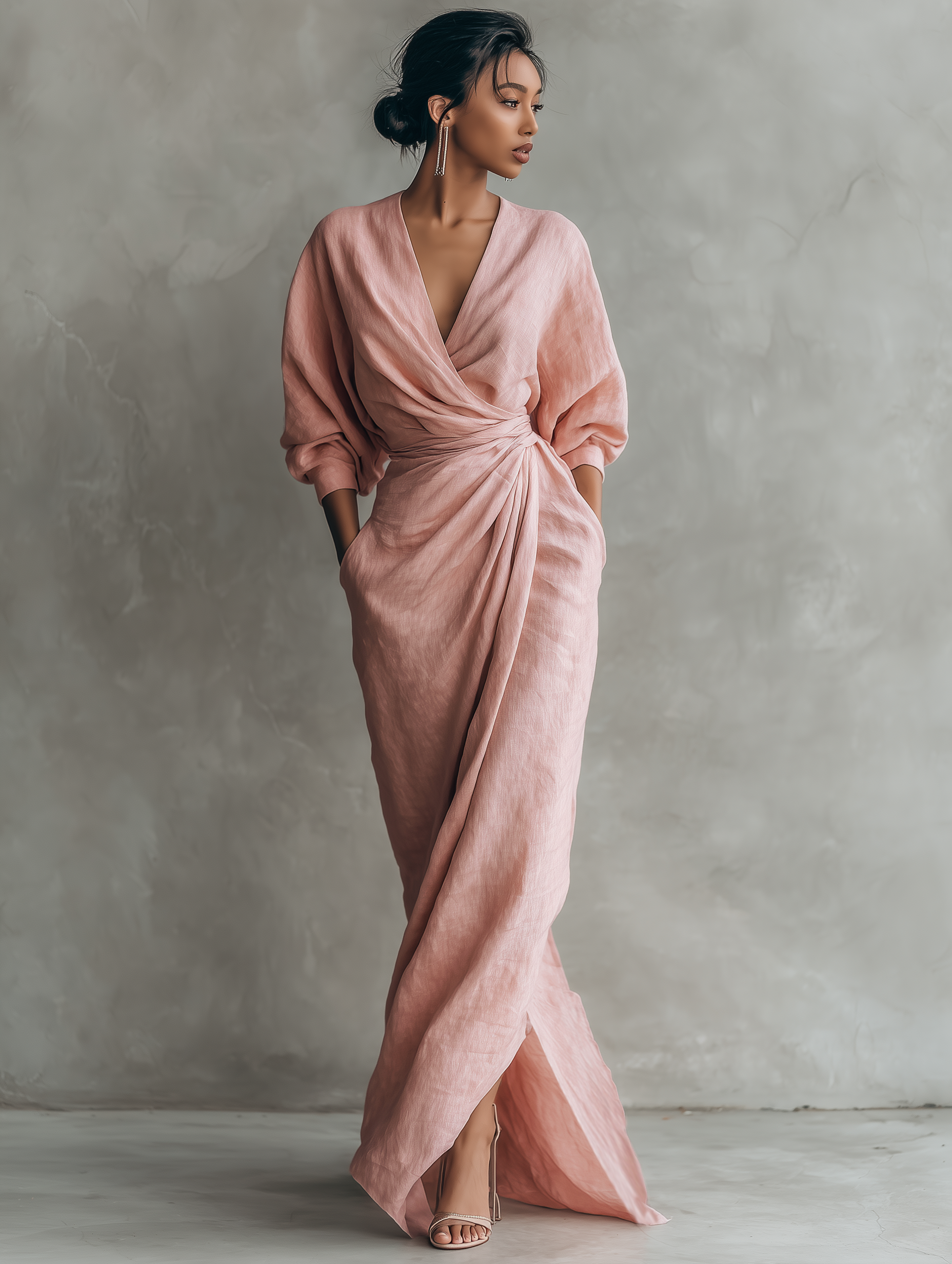 Betty | Elegant Linen V Neck Maxi Dress