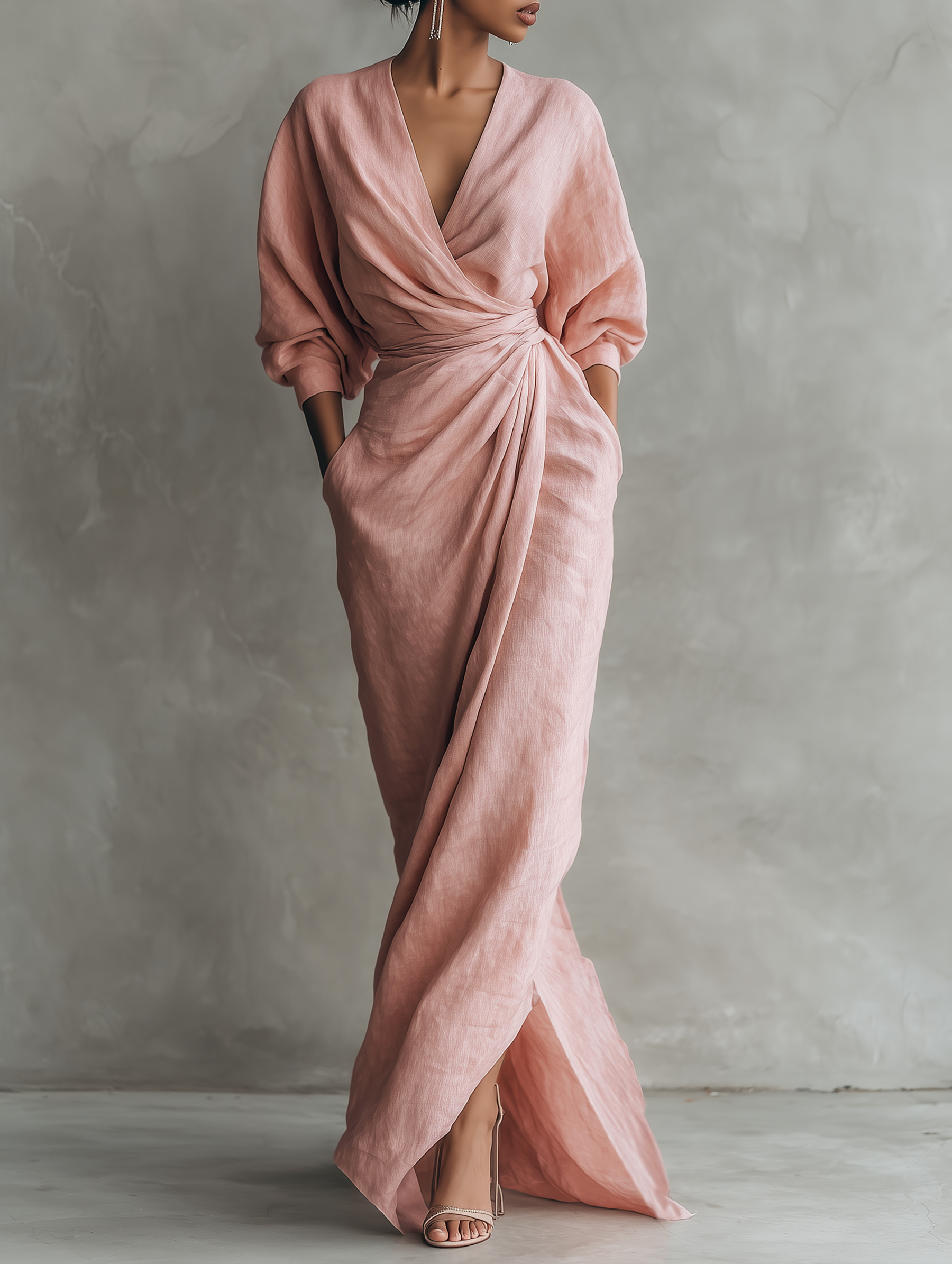 Betty | Elegant Linen V Neck Maxi Dress