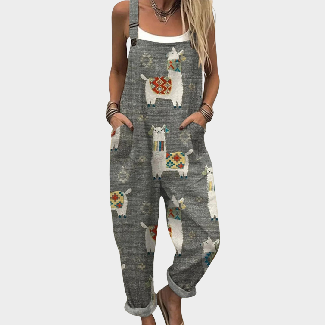 Ursula | Grey Print Dungarees