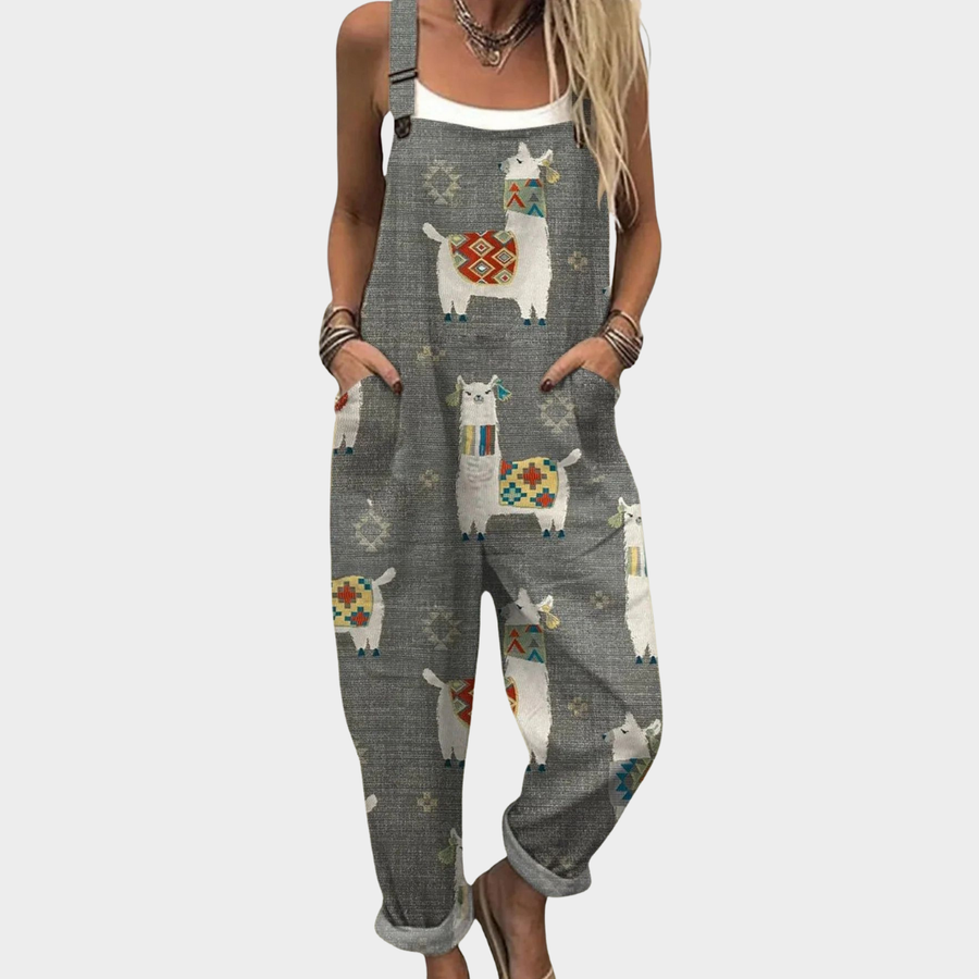 Ursula | Grey Print Dungarees