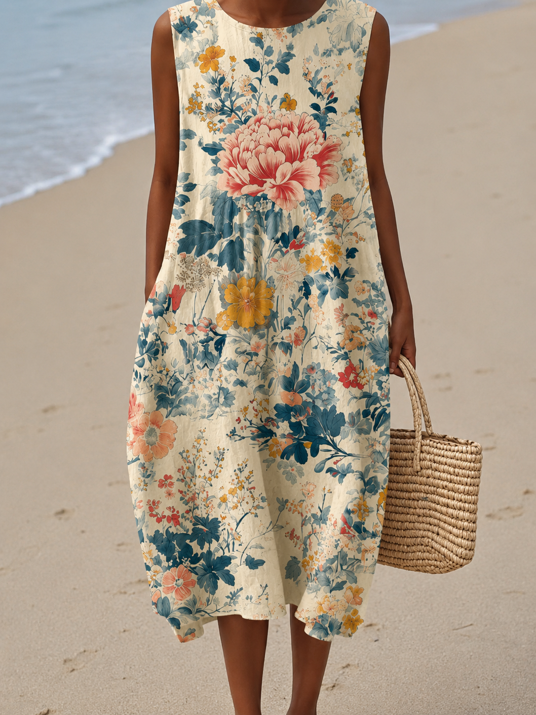 Blanche | Botanical Sleeveless Midi Dress