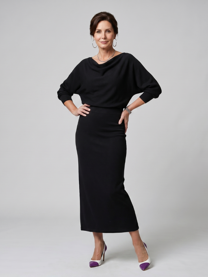 Bettany | Draped Cowl Neck Midi Dress