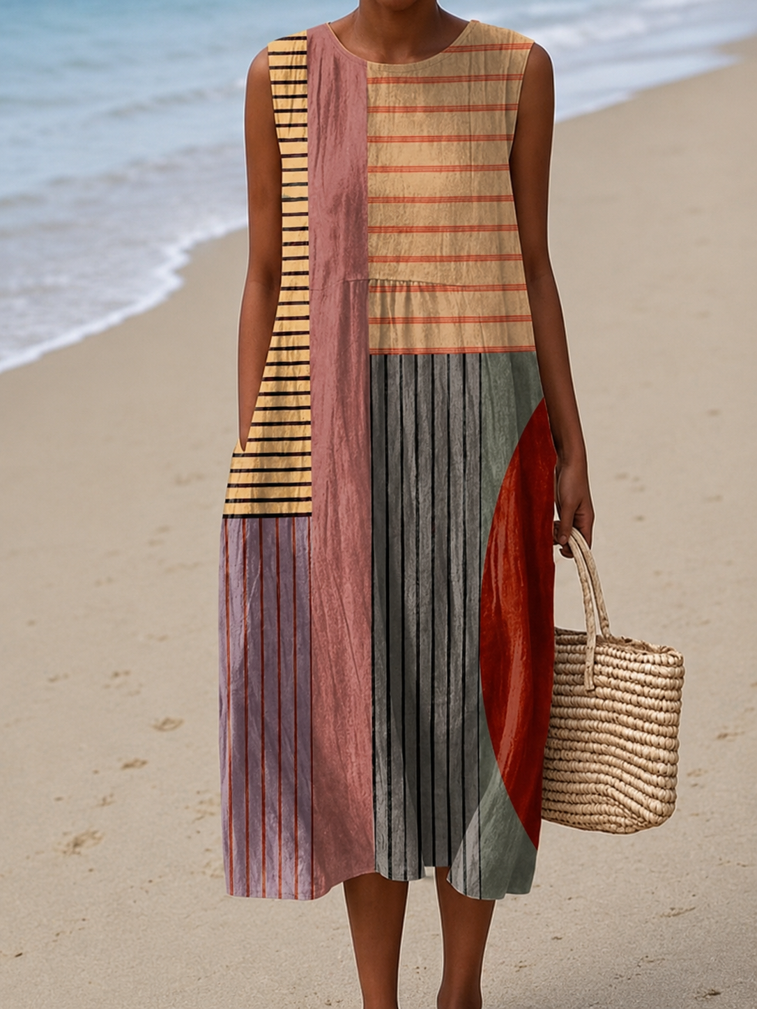 Vera | Colour Block Sleeveless Midi Dress