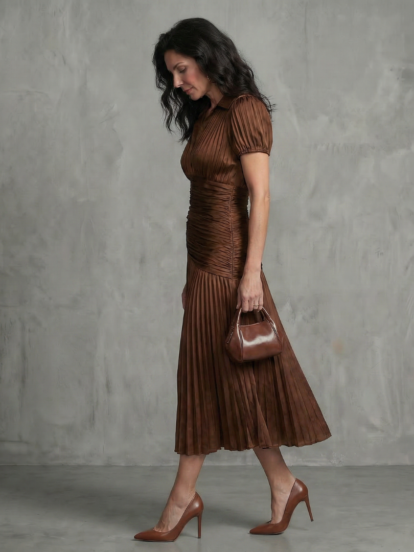 Thomasina | Pleated Waistline Stripe Midi Dress