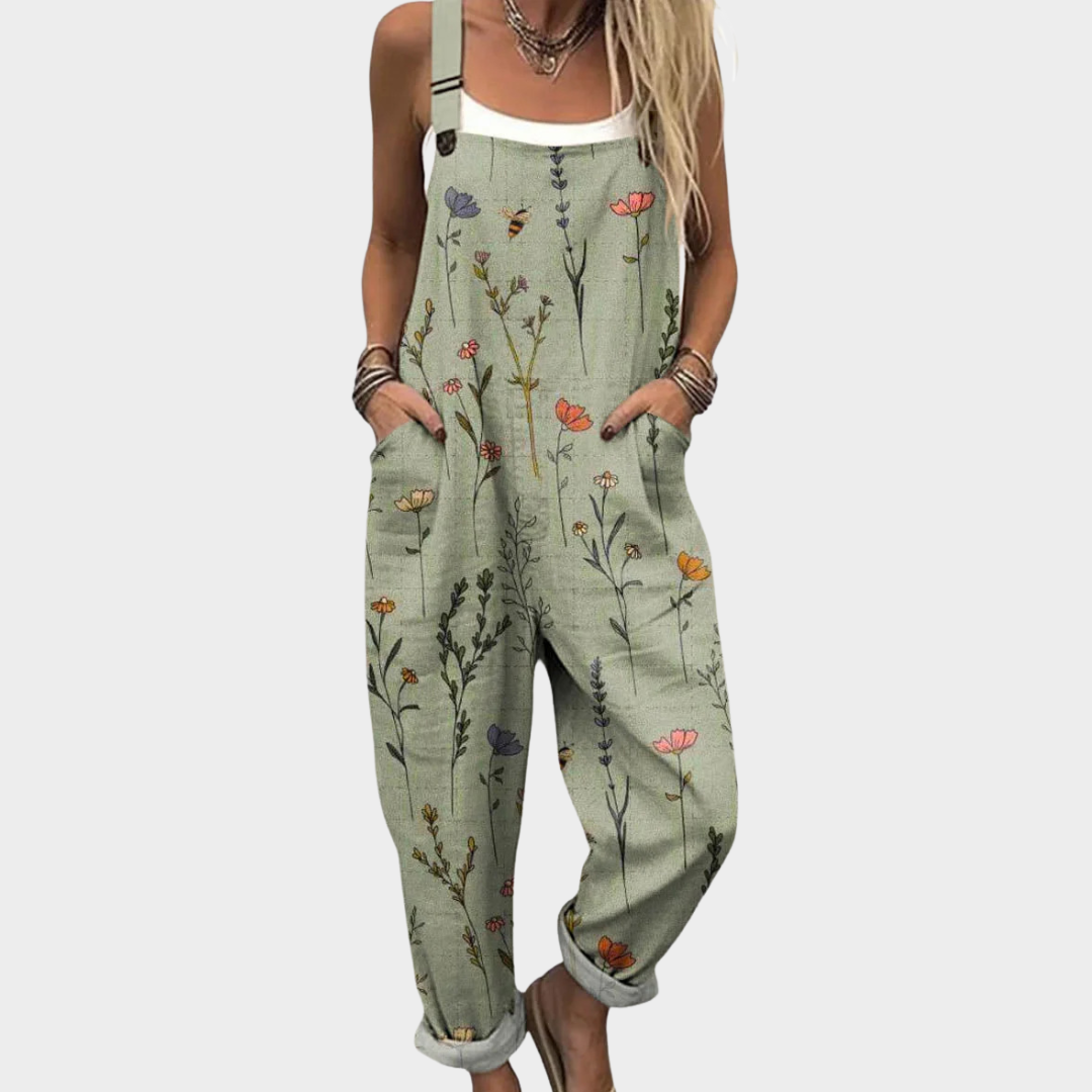 Clementine | Green Print Dungarees