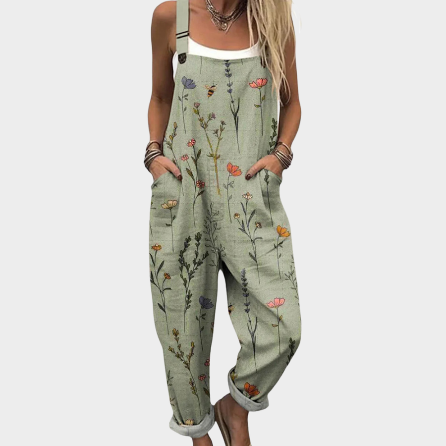 Clementine | Green Print Dungarees