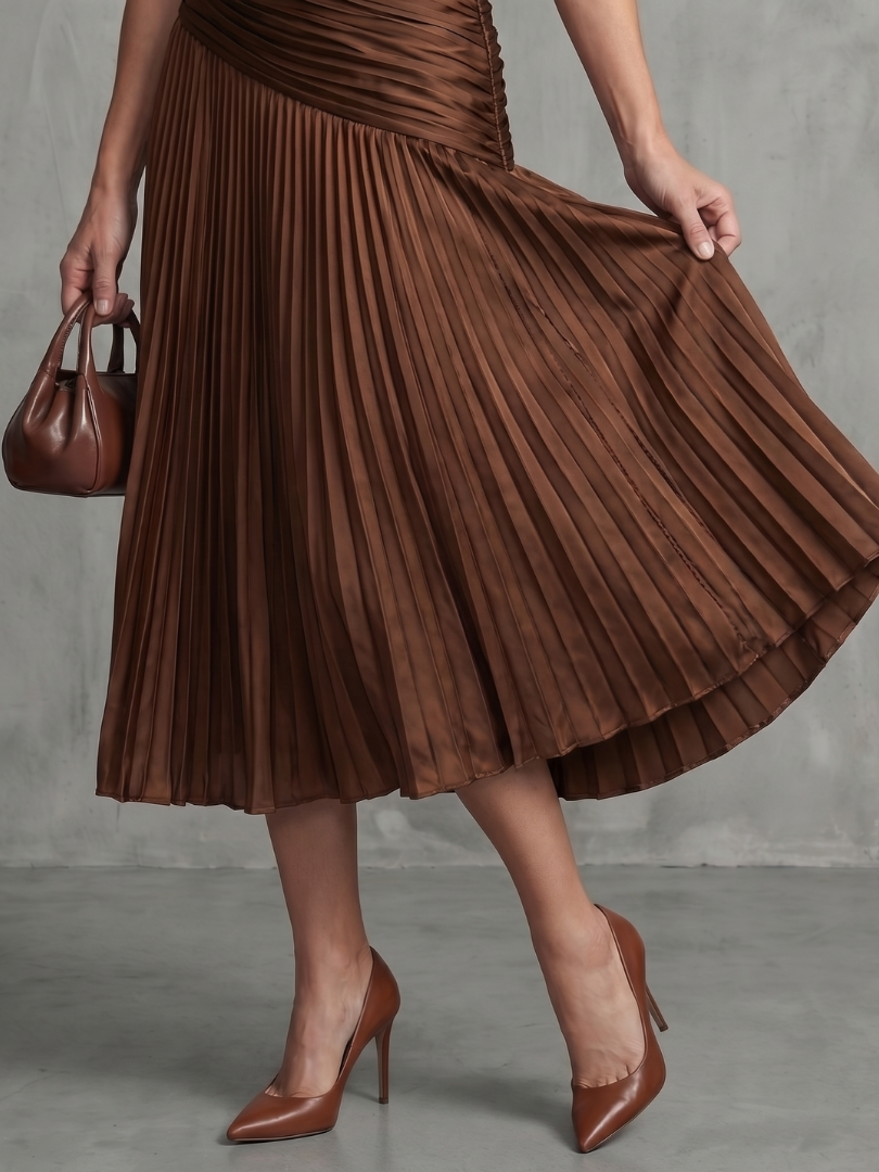 Margery | Pleated Waistline Stripe Midi Dress