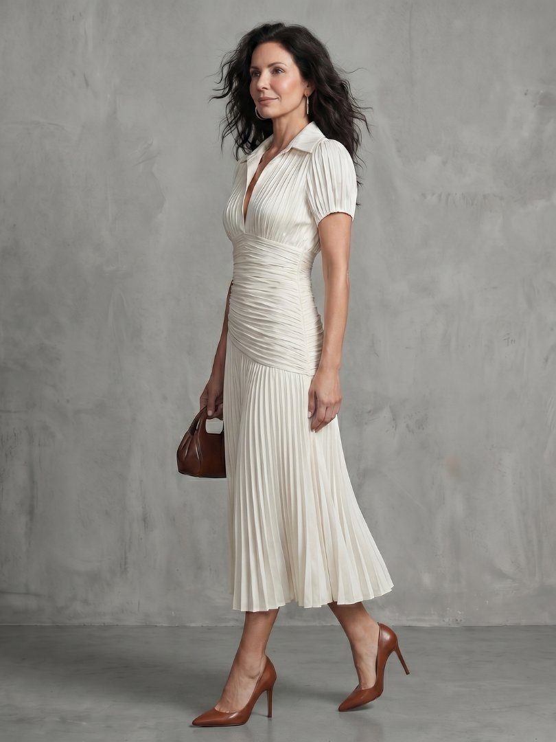 Theodosia | Pleated Waistline Stripe Midi Dress