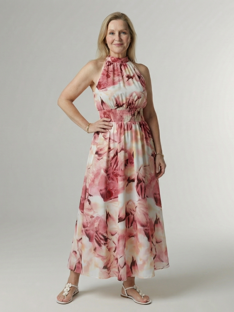 Faye | Gathered Halter Midi Dress