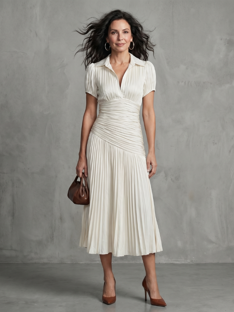 Theodosia | Pleated Waistline Stripe Midi Dress