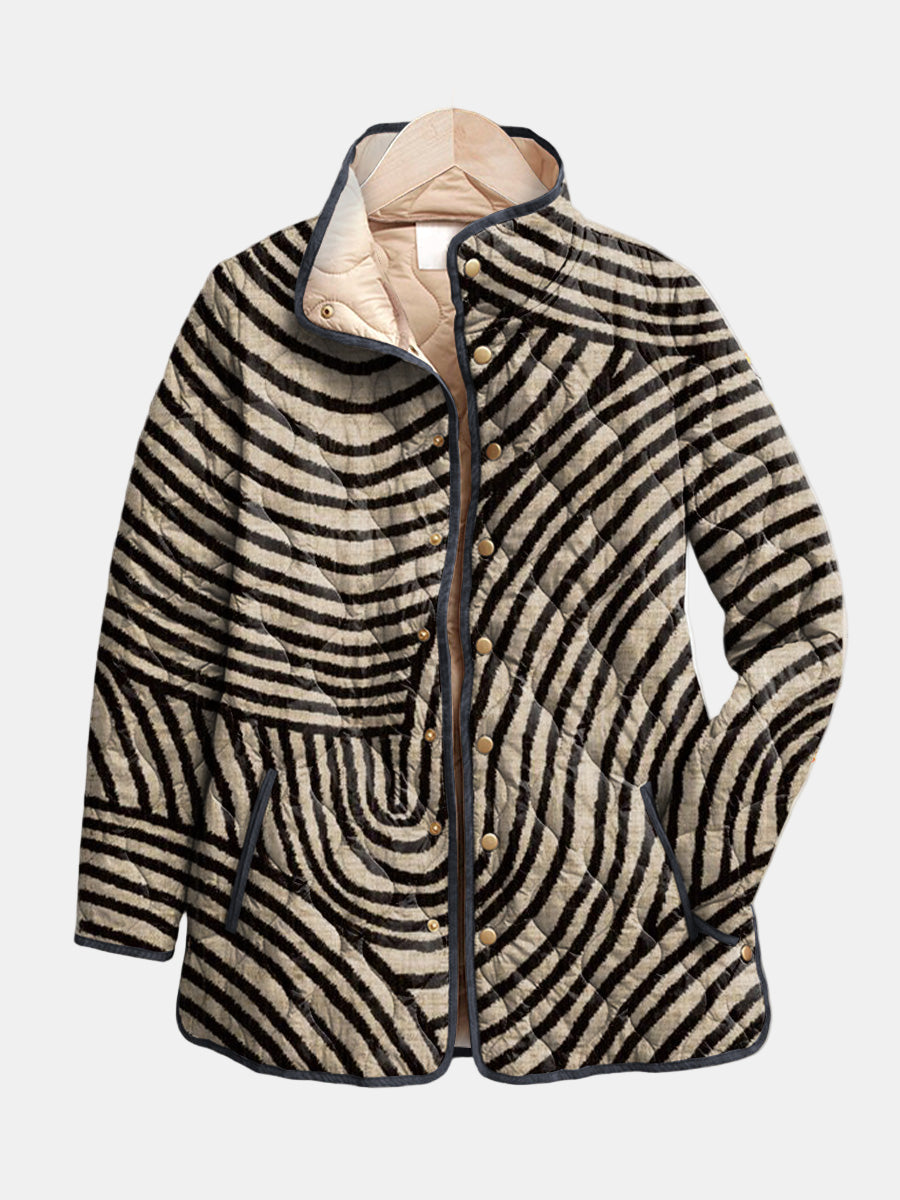 Inaya | Retro Hand Drawn Circle Design Quilted Jacket