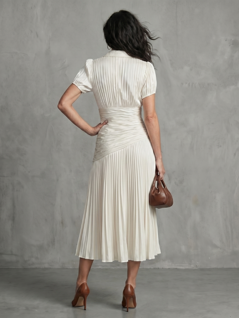 Theodosia | Pleated Waistline Stripe Midi Dress