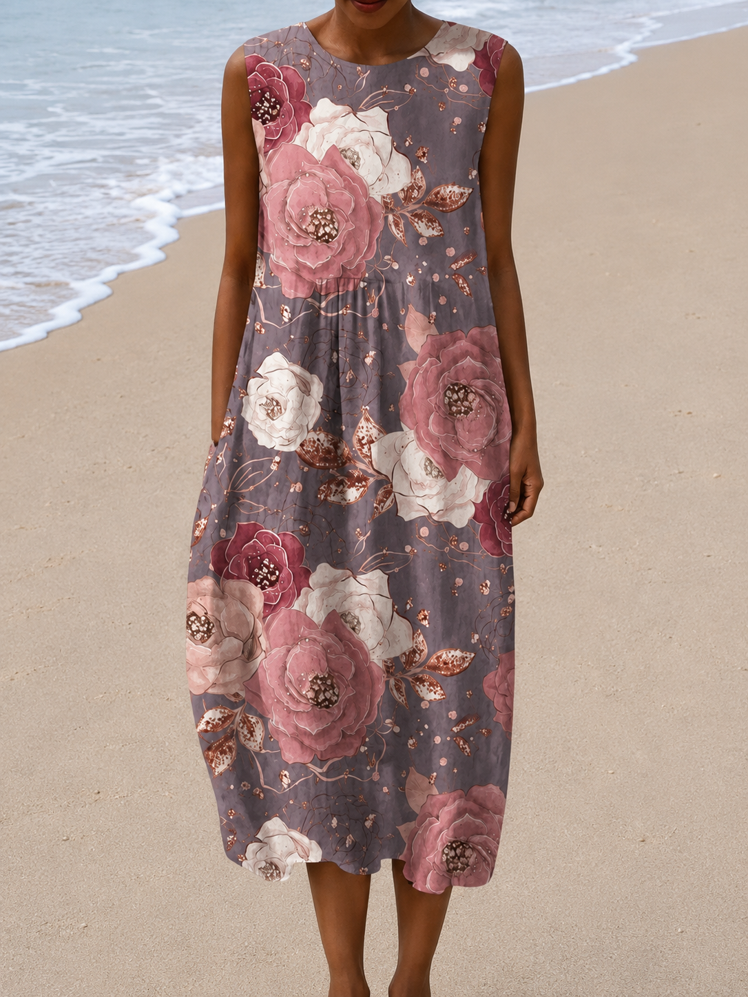 Imogen | Sleeveless Floral Relaxed Midi Dress