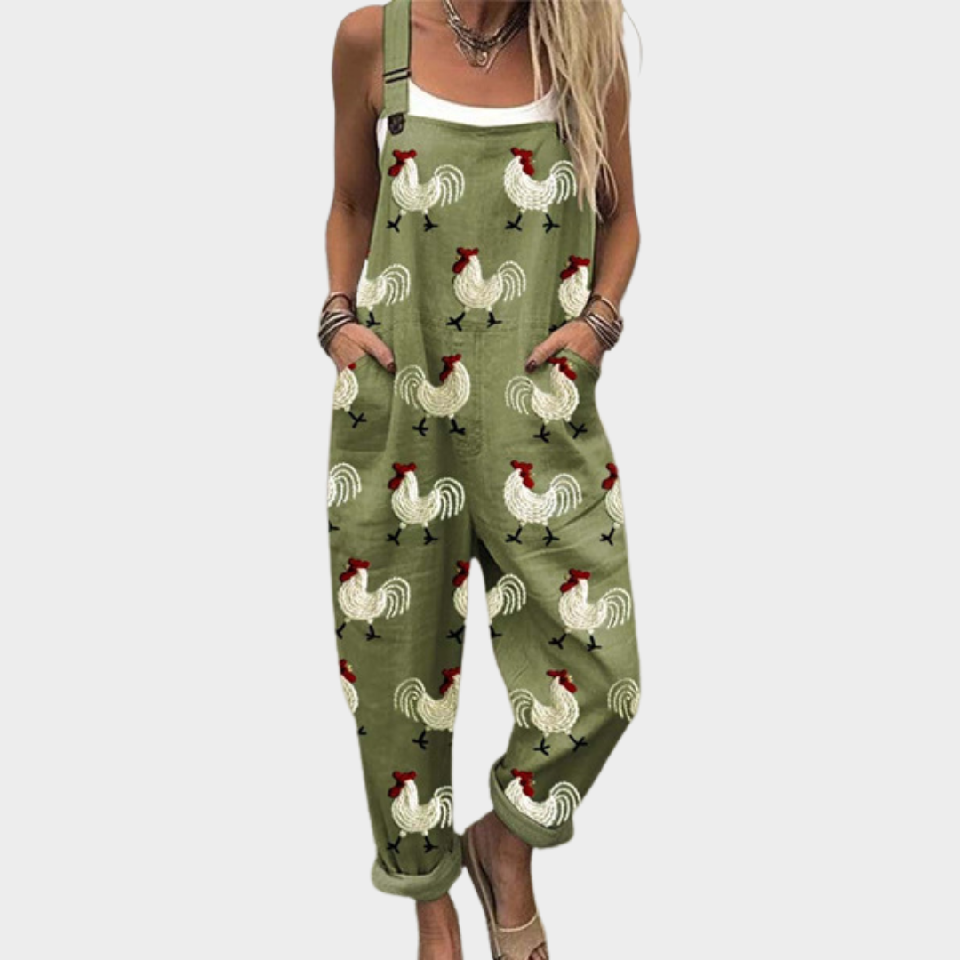 Sylvia | Green Print Dungarees