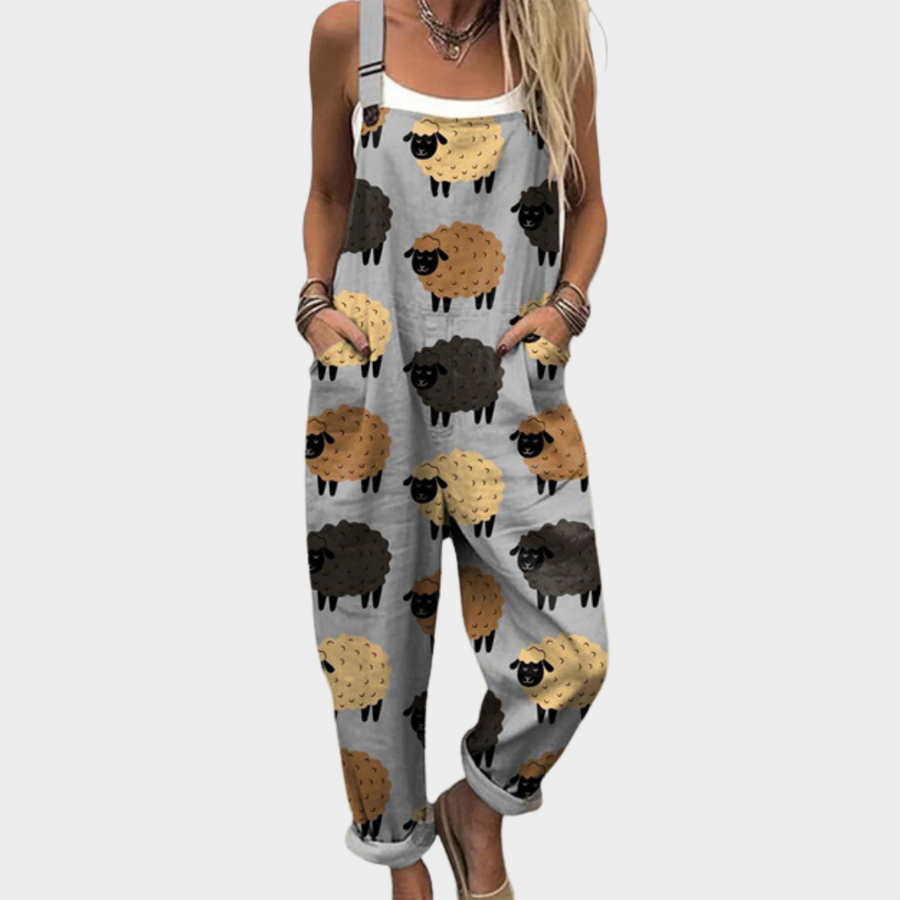Ottoline | Grey Print Dungarees