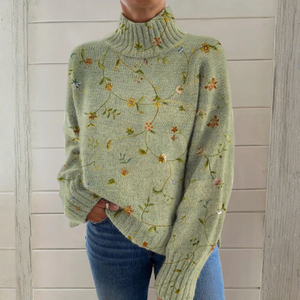 Cynthia | Floral Embroidered Turtleneck Jumper
